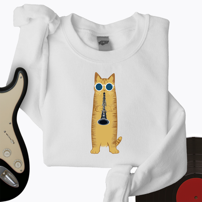 Cat Playing The Clarinet Crewneck