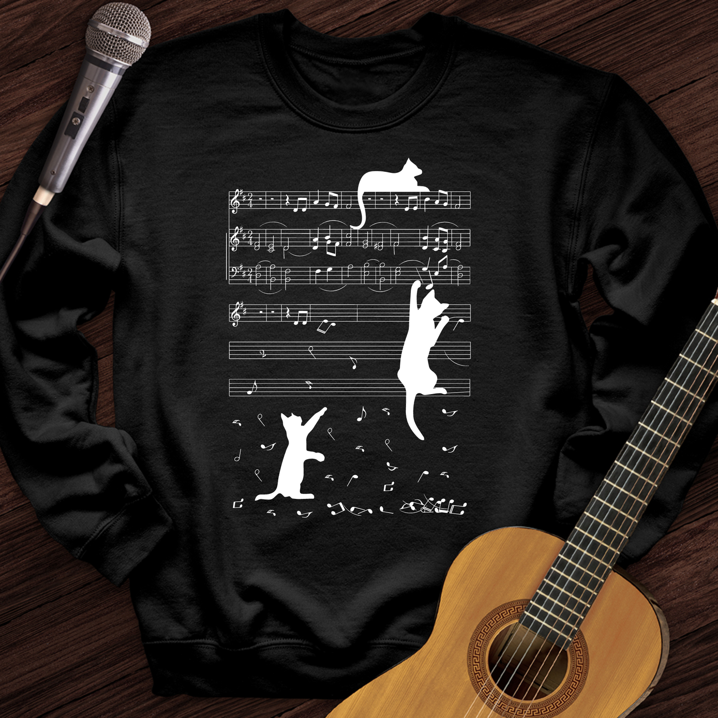 Climbing Cat On Musical Note Crewneck