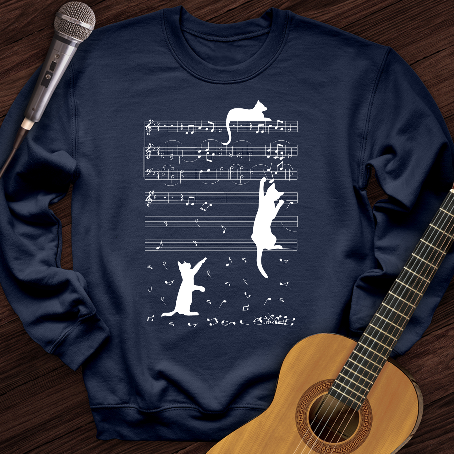 Climbing Cat On Musical Note Crewneck