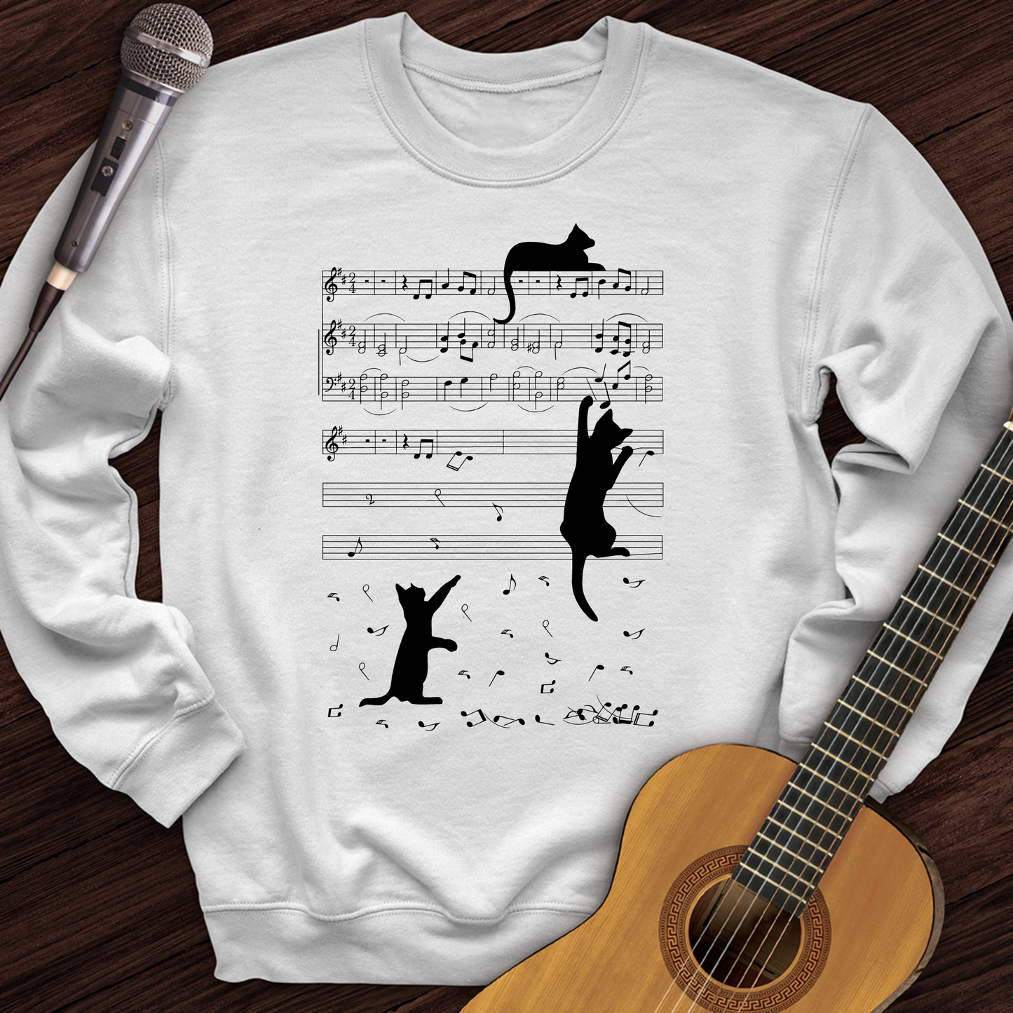 Climbing Cat On Musical Note Crewneck