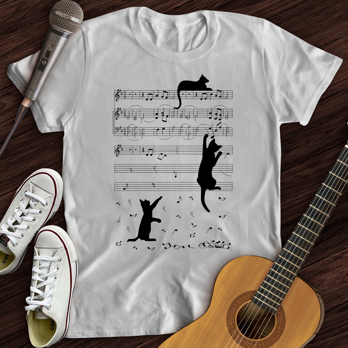 Climbing Cat On Musical Note T-Shirt