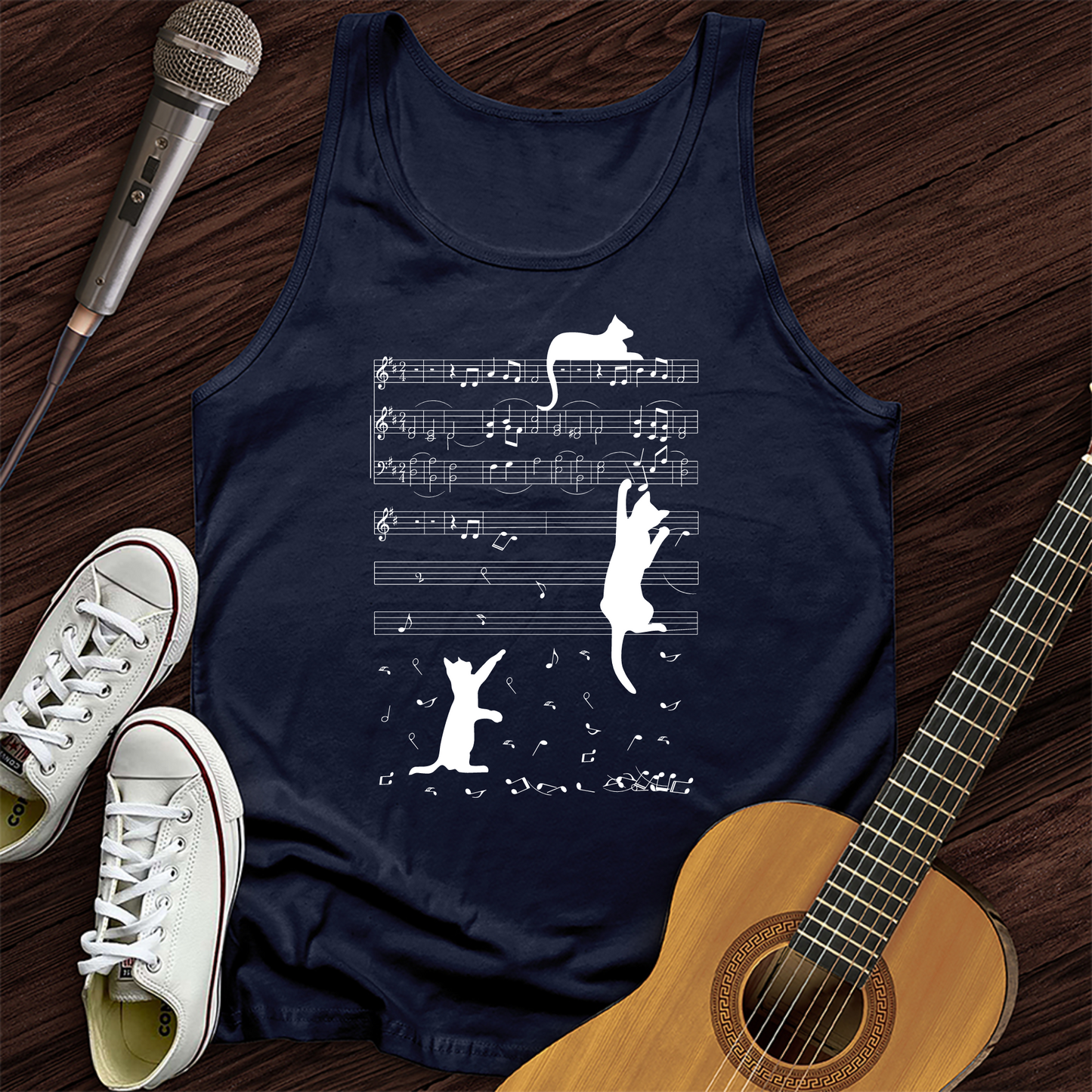 Climbing Cat On Musical Note Tank Top