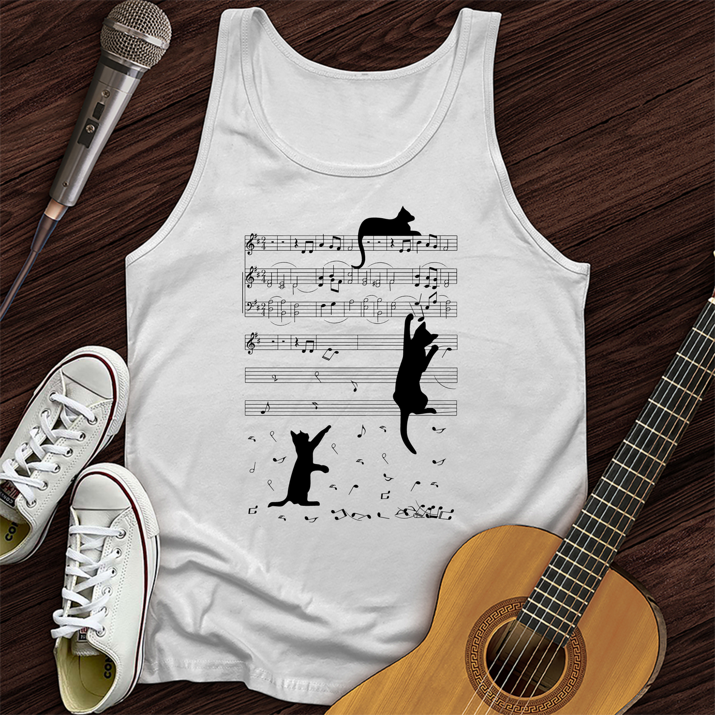 Climbing Cat On Musical Note Tank Top