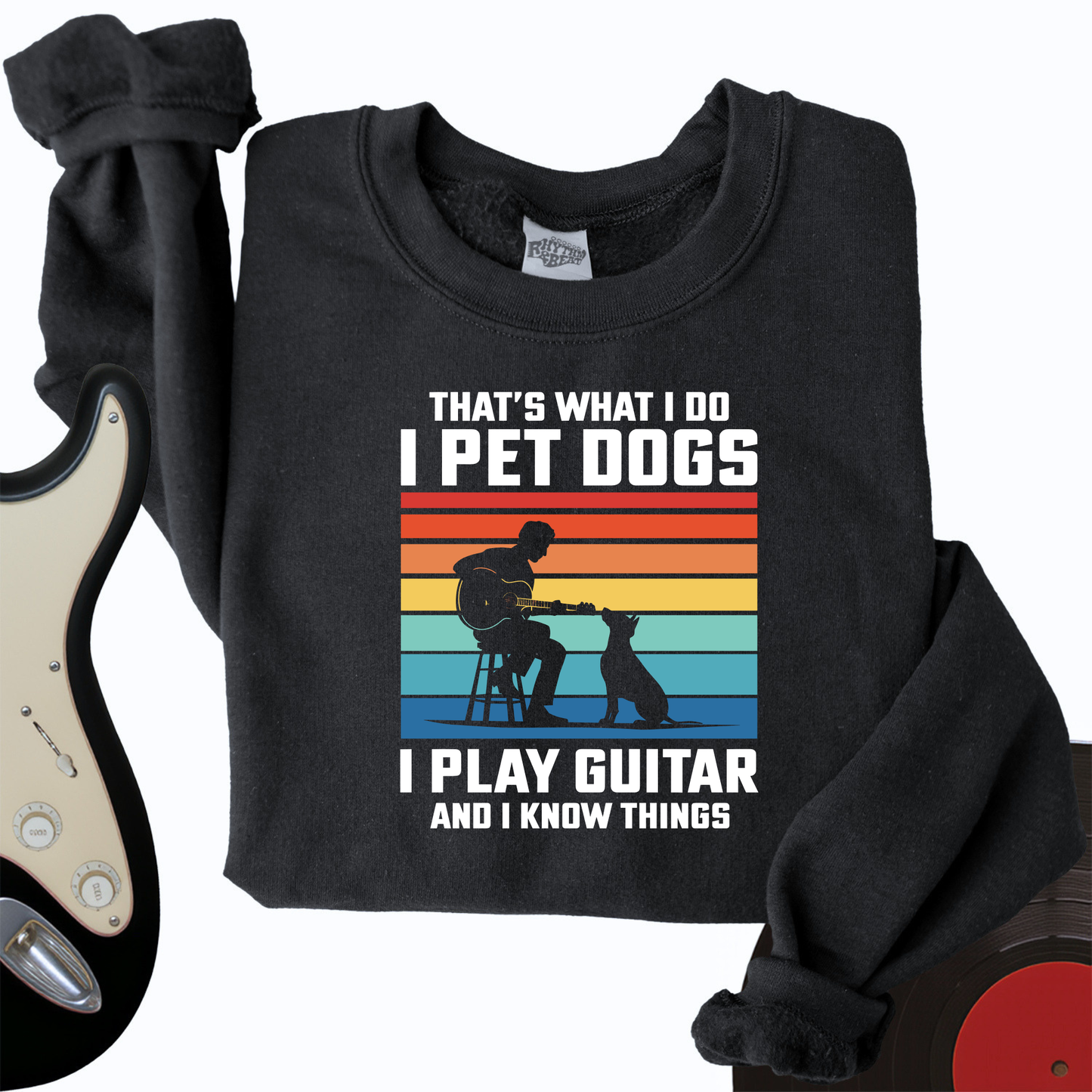 I Pet Dogs With Guitar Crewneck