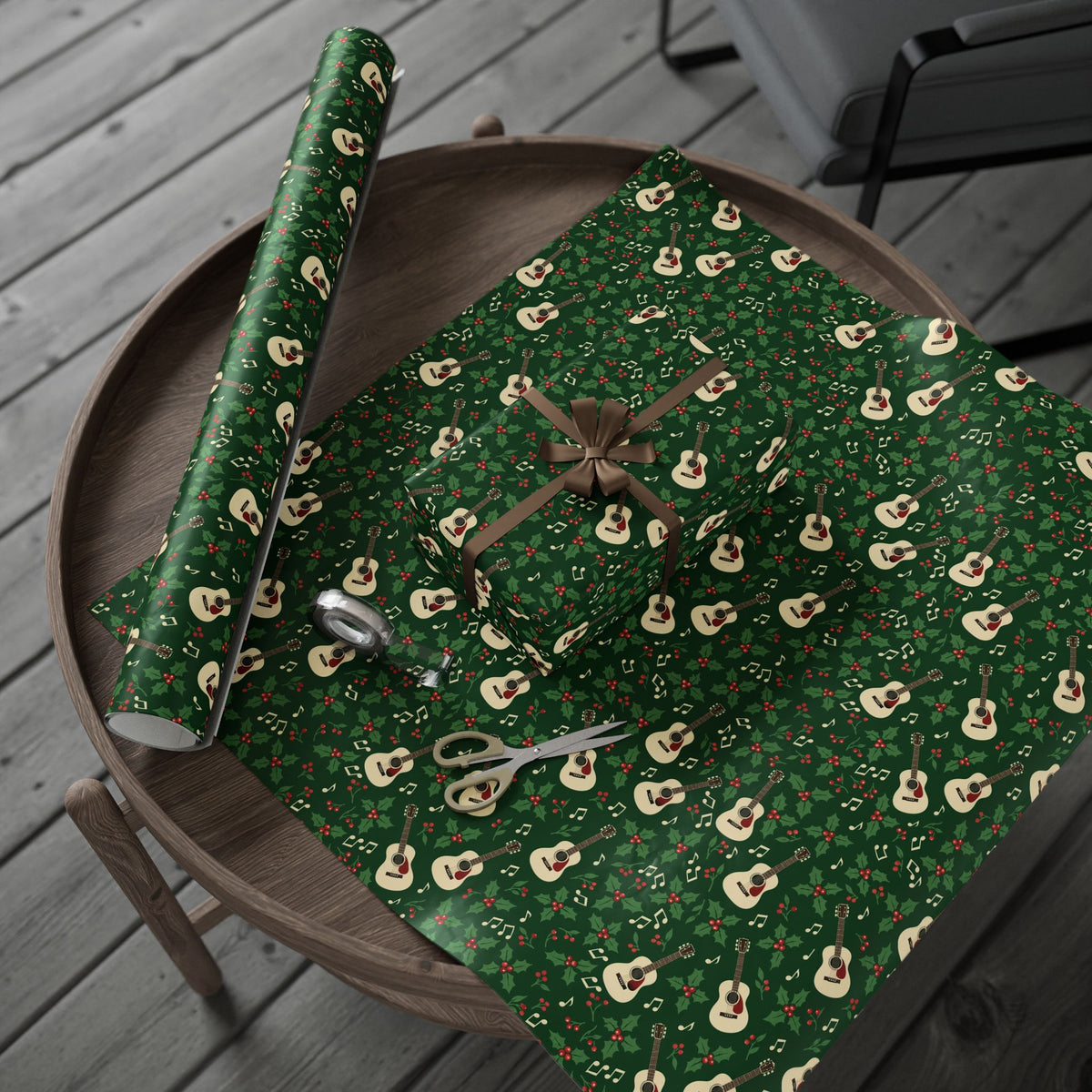 Holly Jolly Acoustic Guitar Wrapping Paper