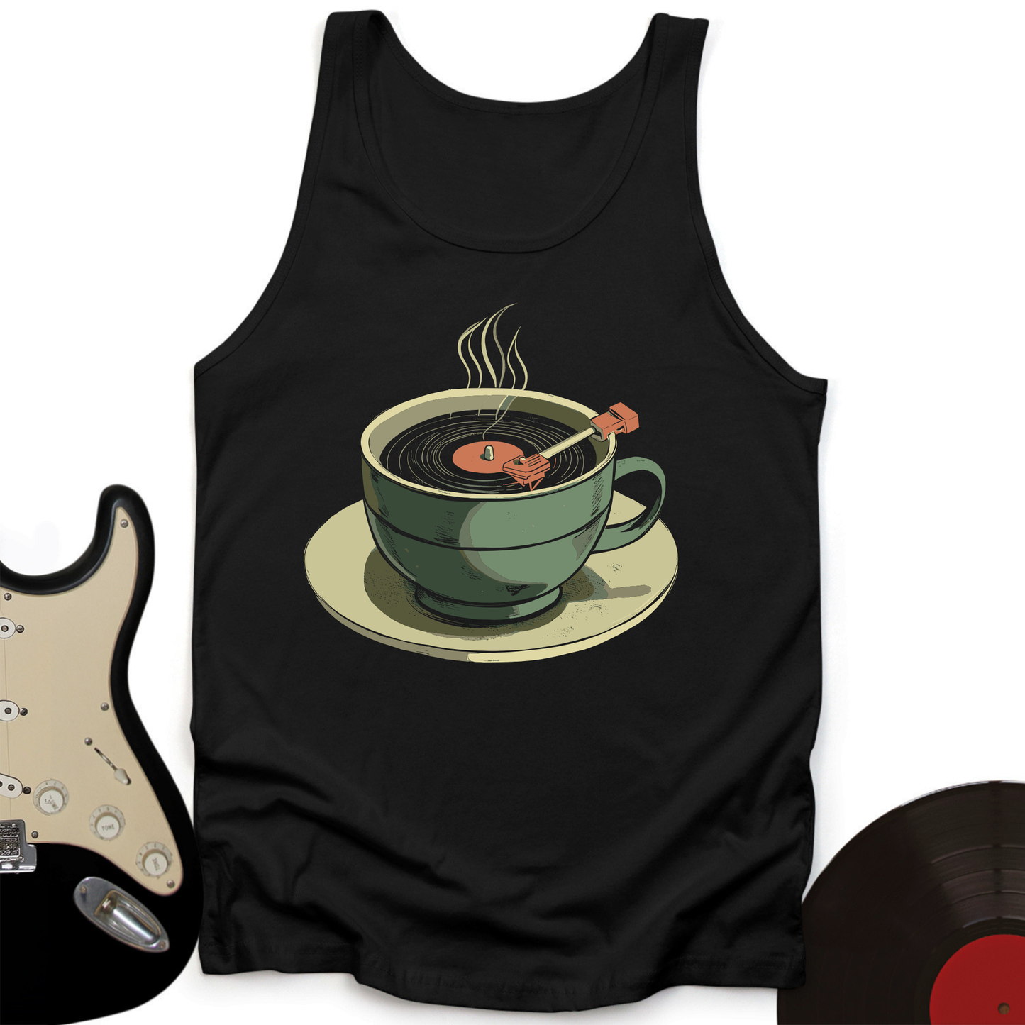 Coffee Cup Record Player Unisex Tank Top