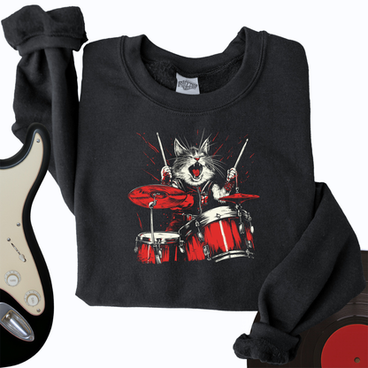 Cat Playing Drums Crewneck