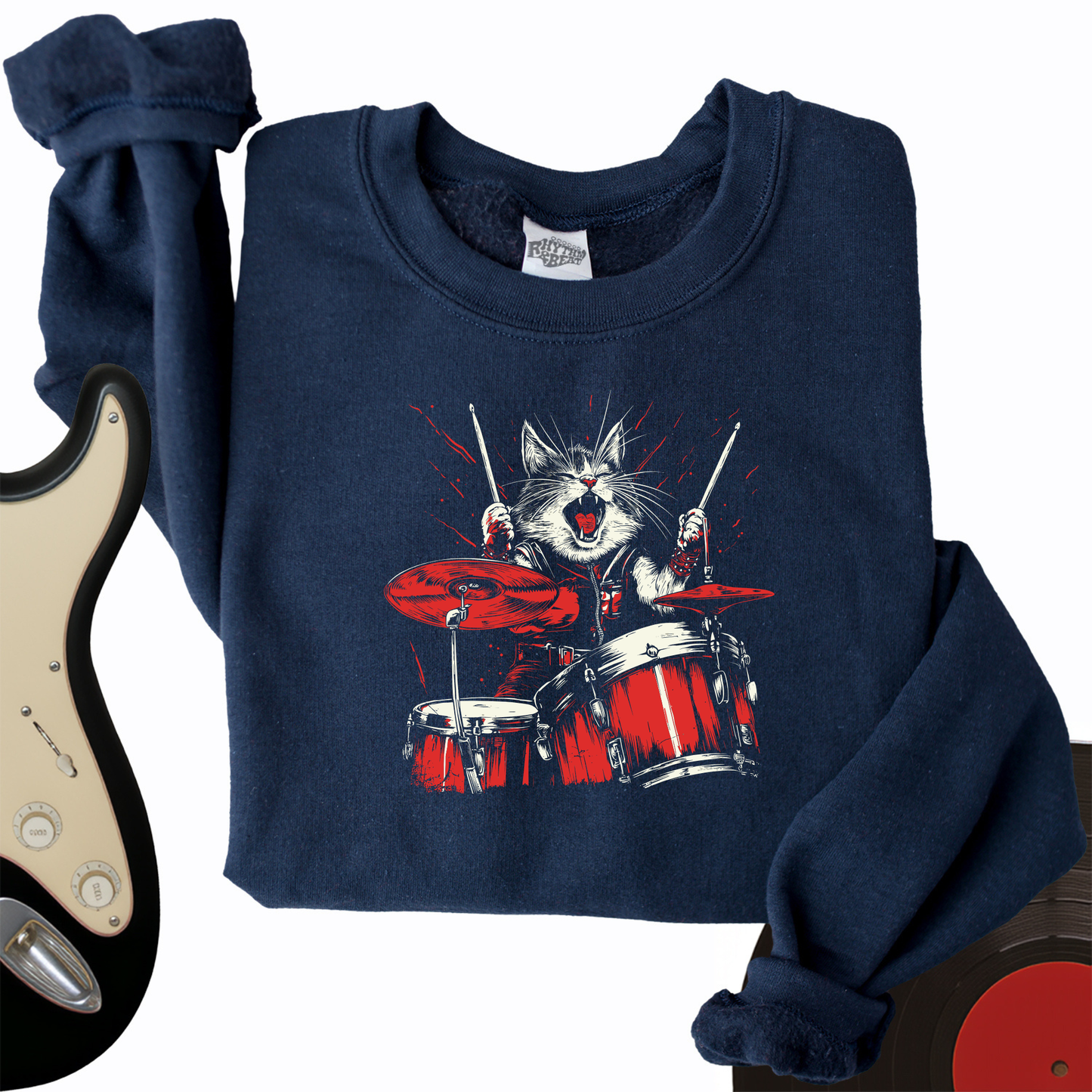 Cat Playing Drums Crewneck