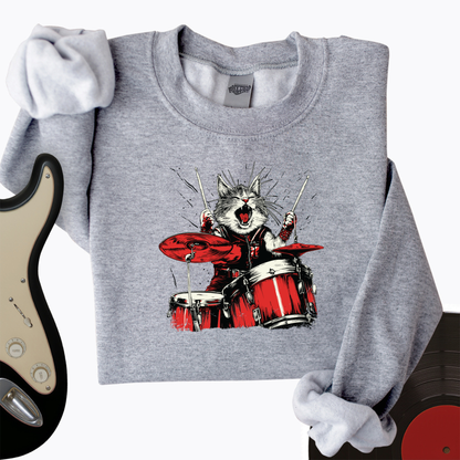 Cat Playing Drums Crewneck