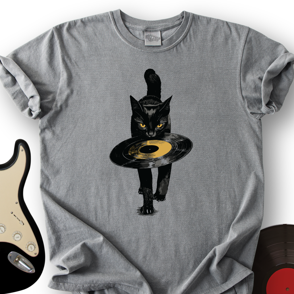 Black Cat Vinyl T-Shirt