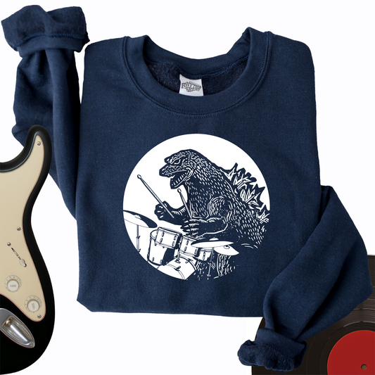 Dino Playing Drums Crewneck