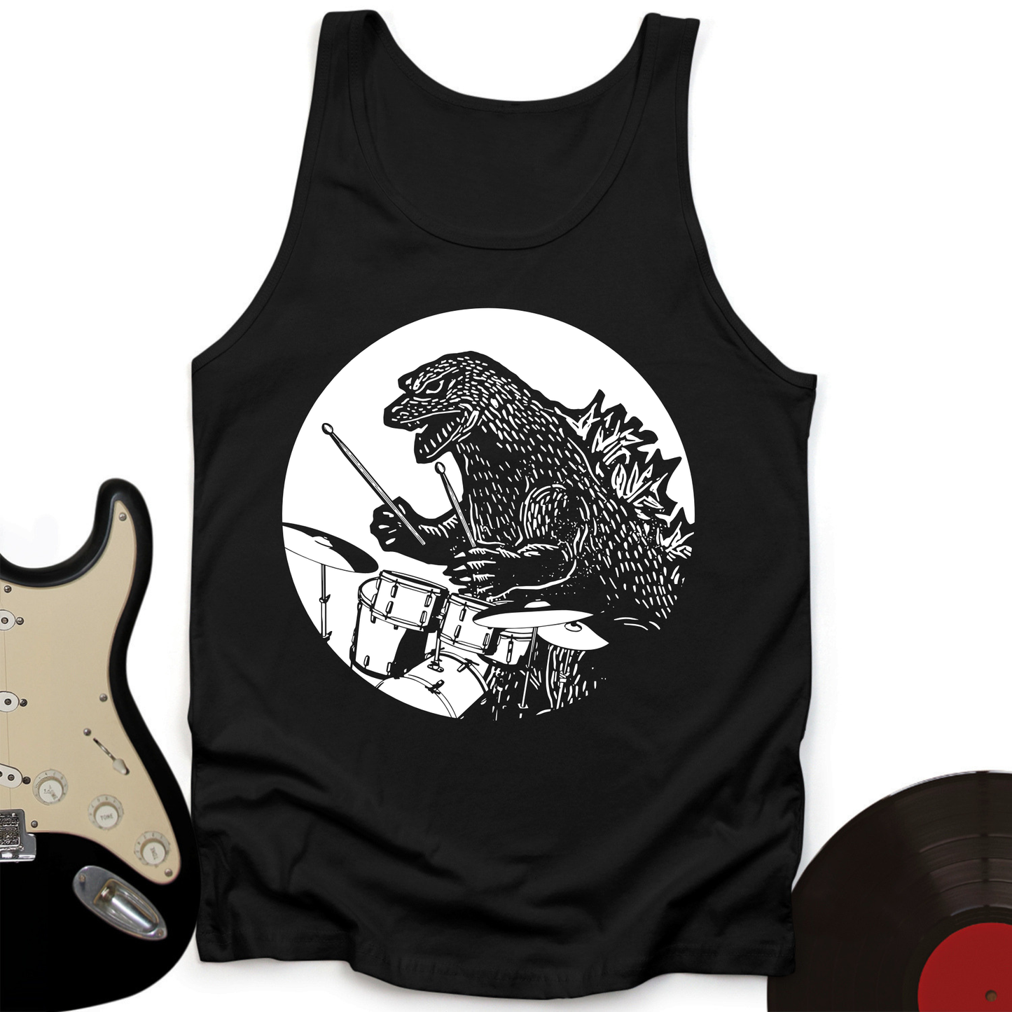 Dino Playing Drums Tank Top