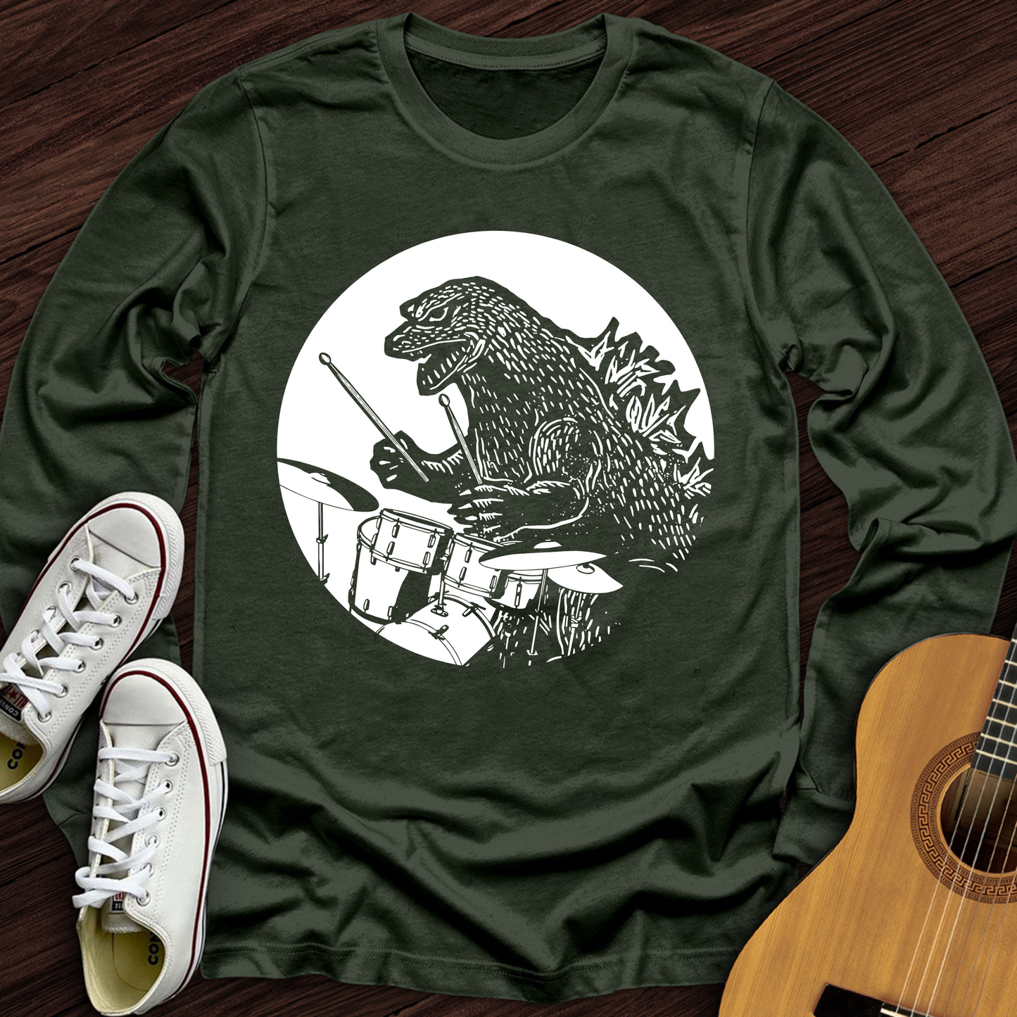 Dino Playing Drums Long Sleeve