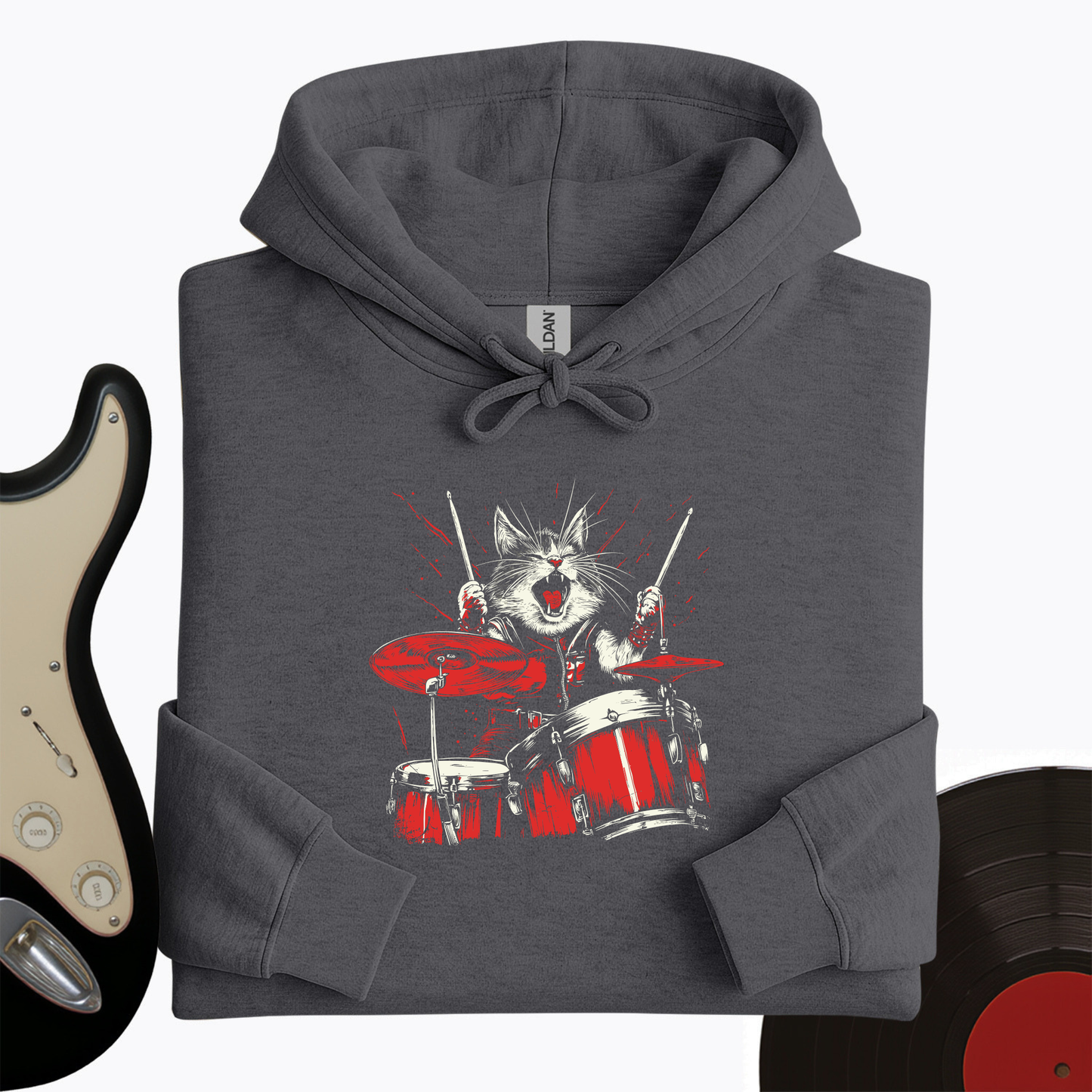 Cat Playing Drums Hoodie