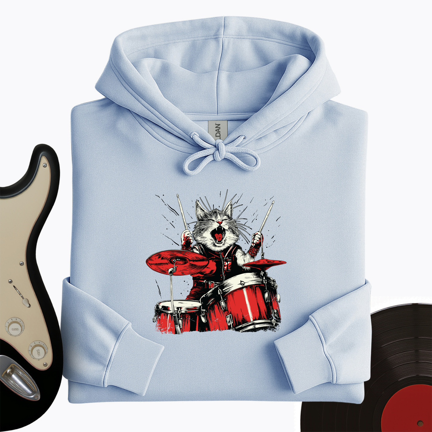 Cat Playing Drums Hoodie