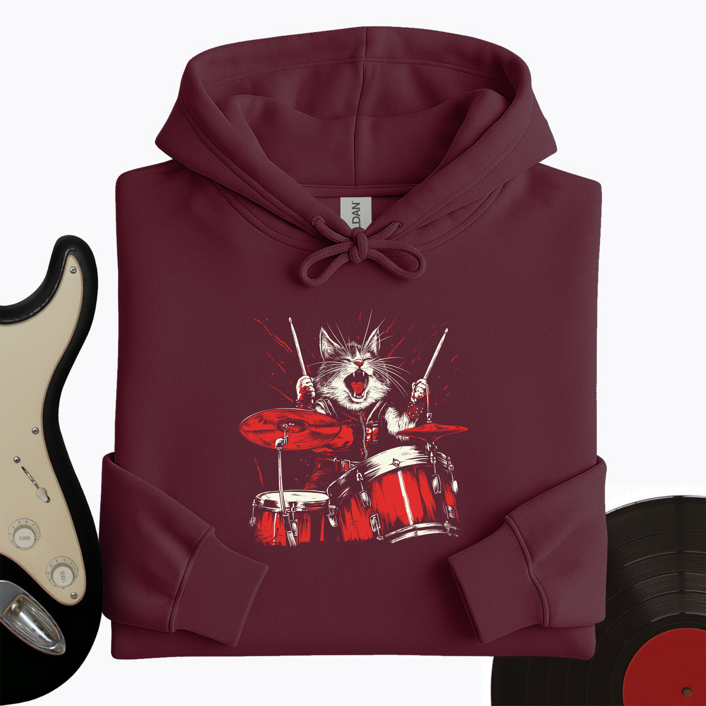 Cat Playing Drums Hoodie