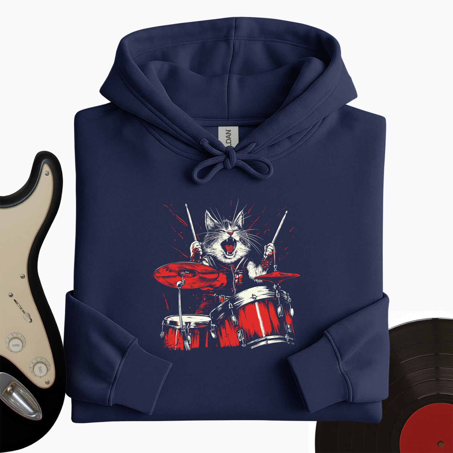 Cat Playing Drums Hoodie