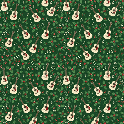Holly Jolly Acoustic Guitar Wrapping Paper pattern close-up