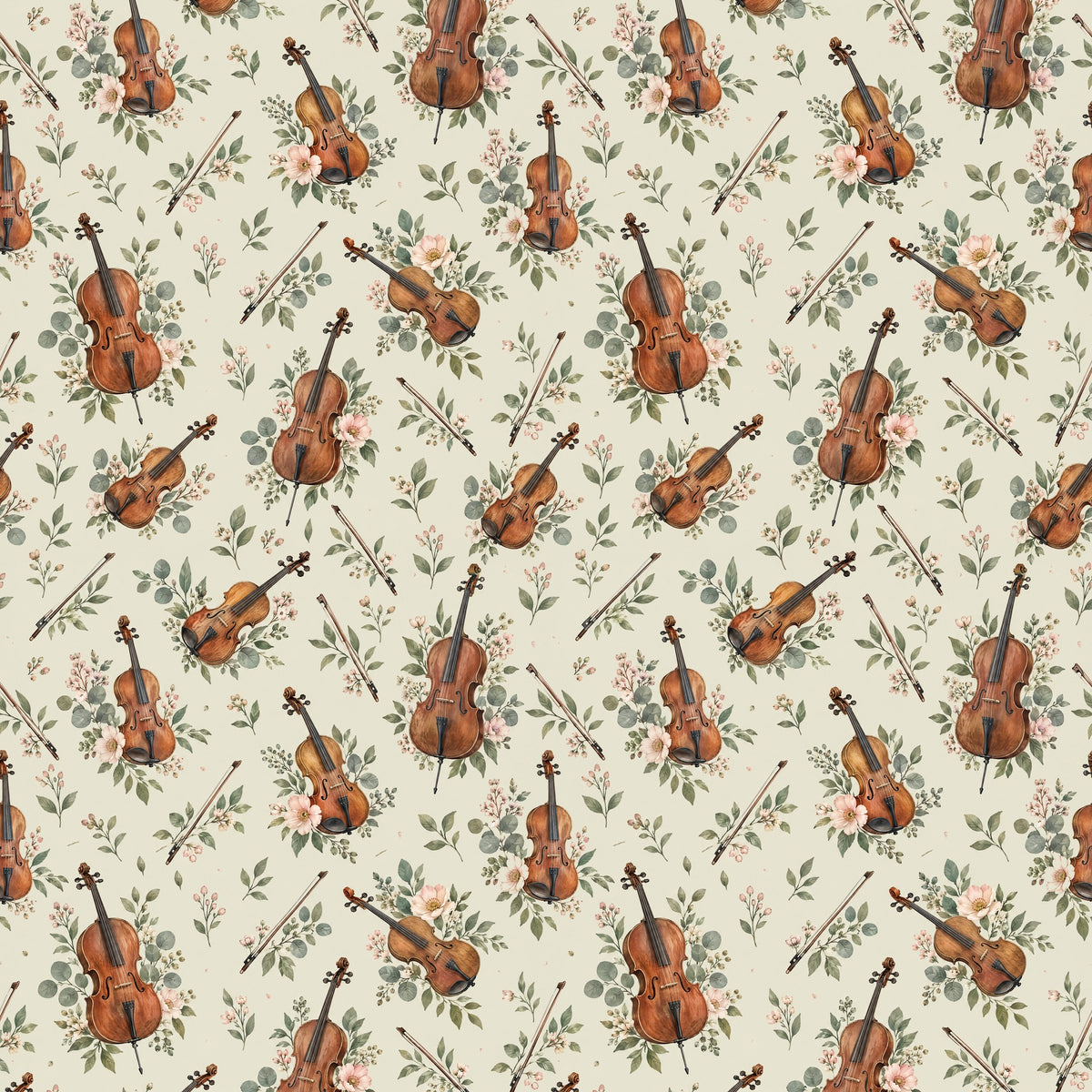 Watercolor Violin Wrapping Paper pattern close-up