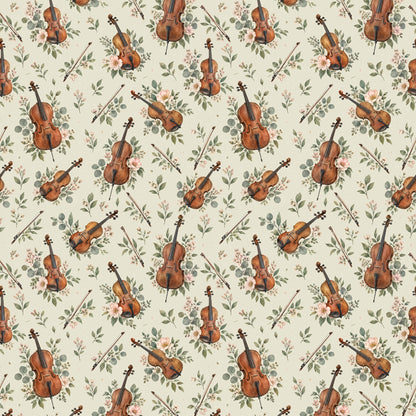 Watercolor Violin Wrapping Paper pattern close-up