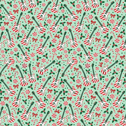 Candy Cane Guitars Wrapping Paper pattern close-up