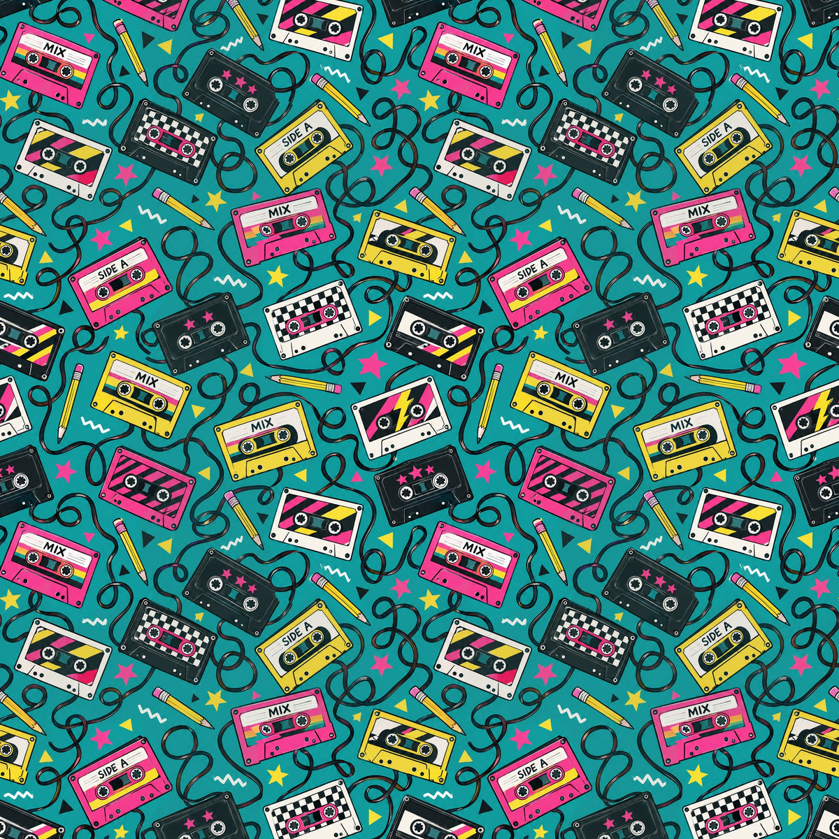 Mixtape Cassette Wrapping Paper pattern close-up