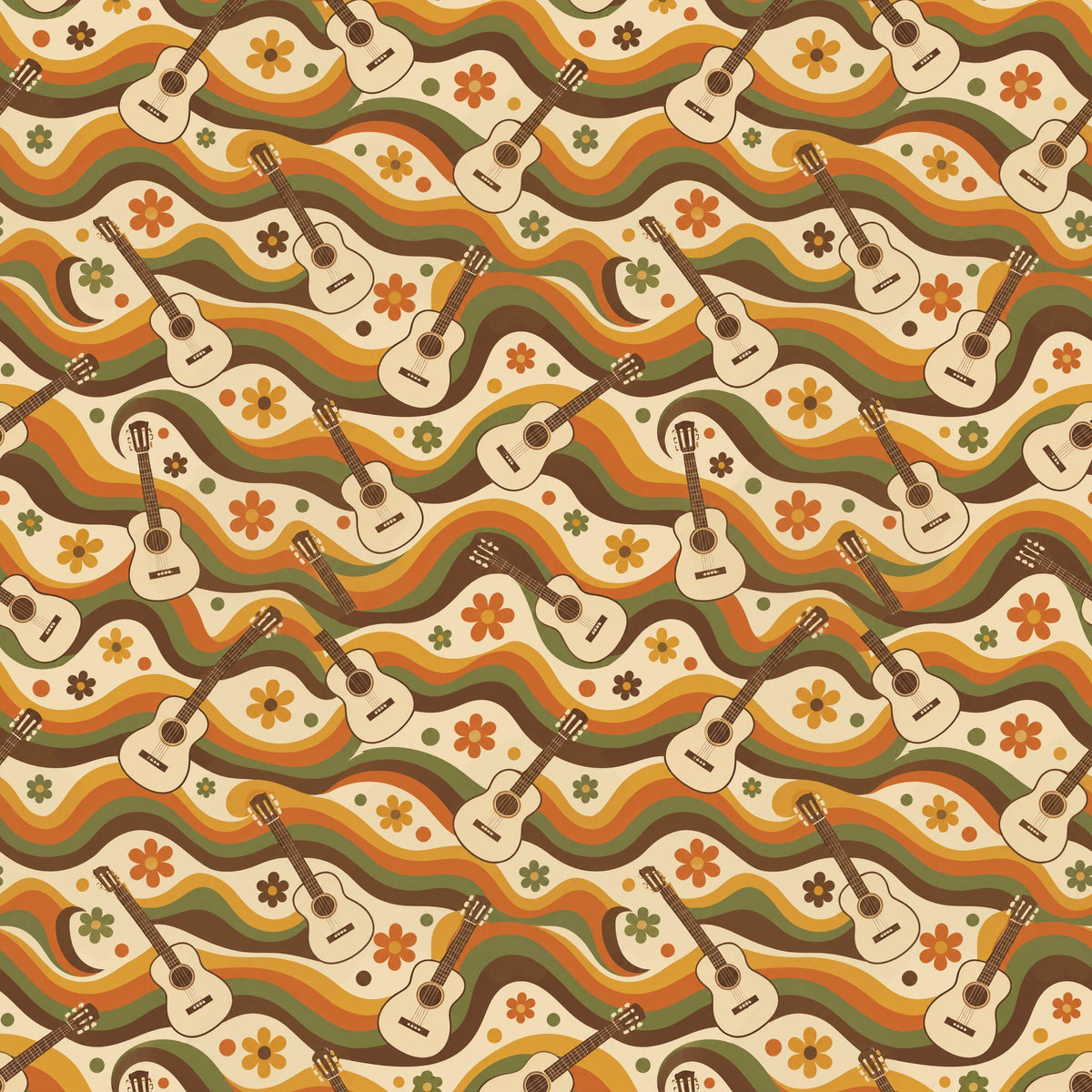 Groovy Guitar Waves Retro Wrapping Paper pattern close-up
