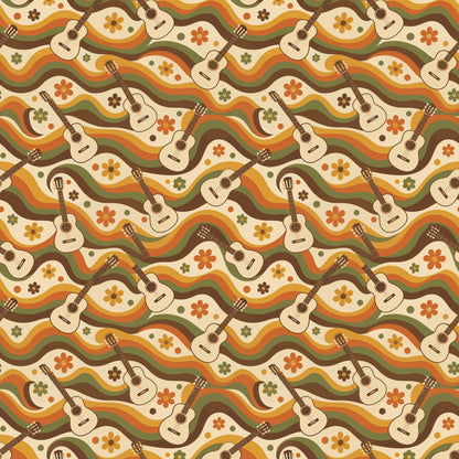 Groovy Guitar Waves Retro Wrapping Paper pattern close-up