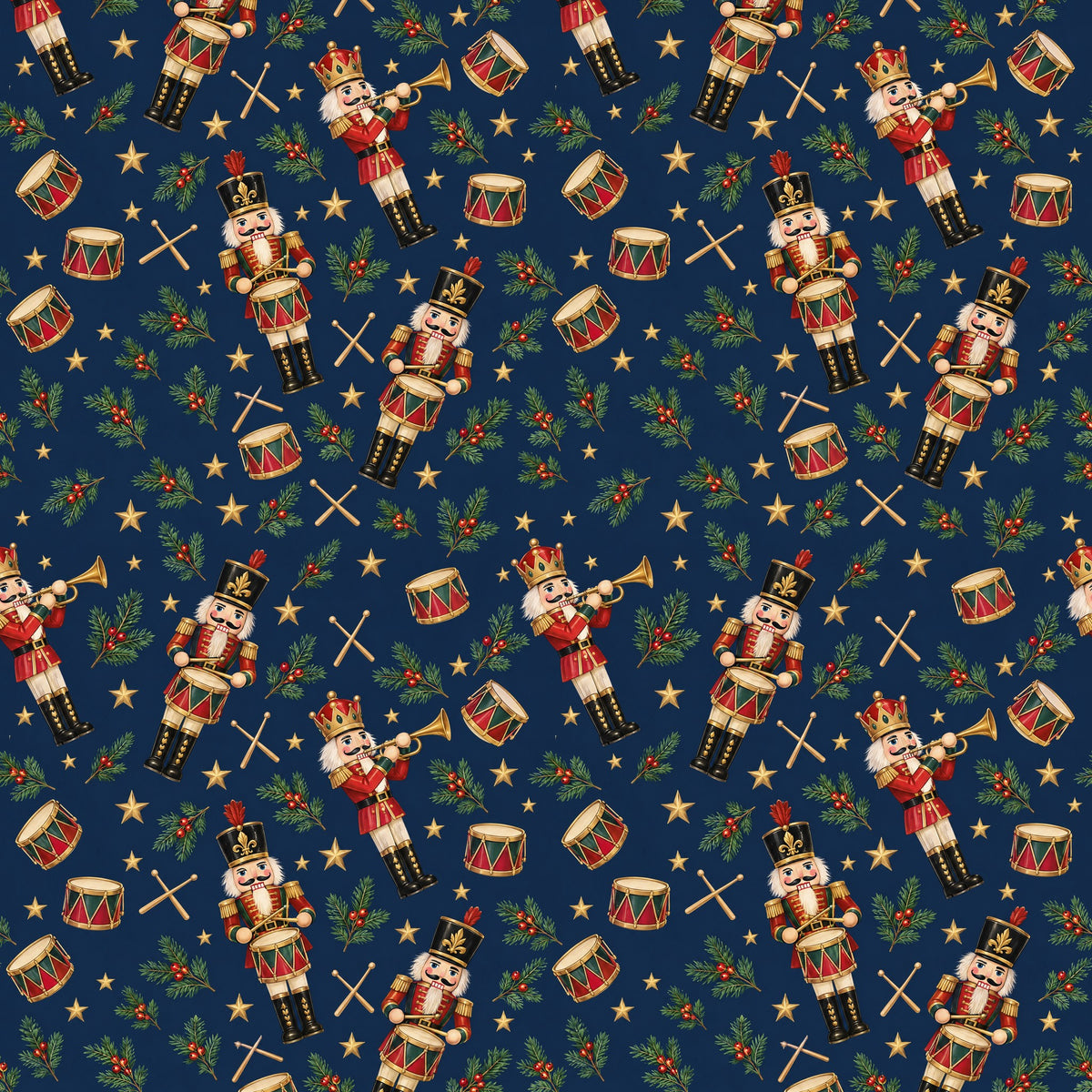 Nutcracker Drummers Wrapping Paper pattern close-up