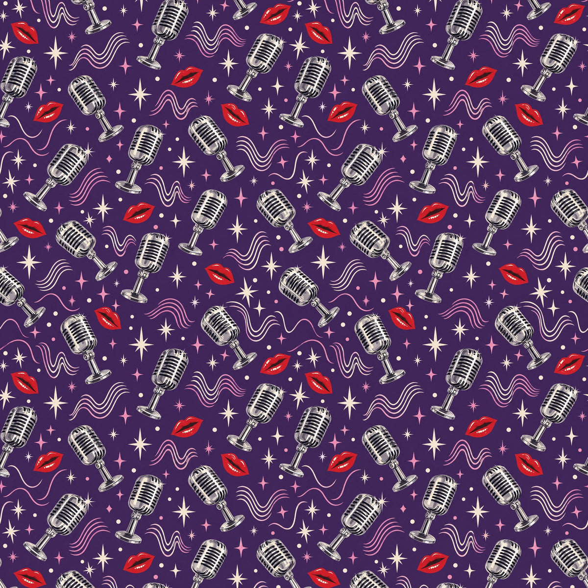 Retro Microphone Wrapping Paper pattern close-up