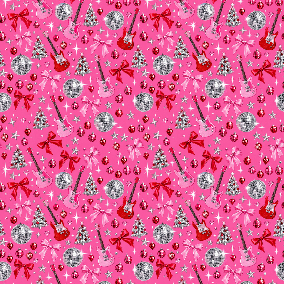 Pinkmas Disco Wrapping Paper pattern close-up