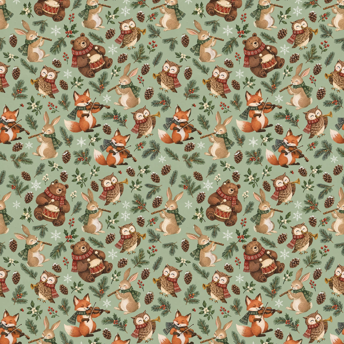 Woodland Winter Band Wrapping Paper pattern close-up