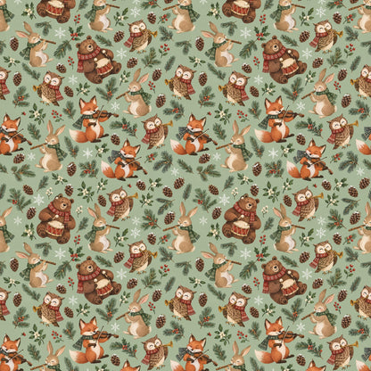 Woodland Winter Band Wrapping Paper pattern close-up