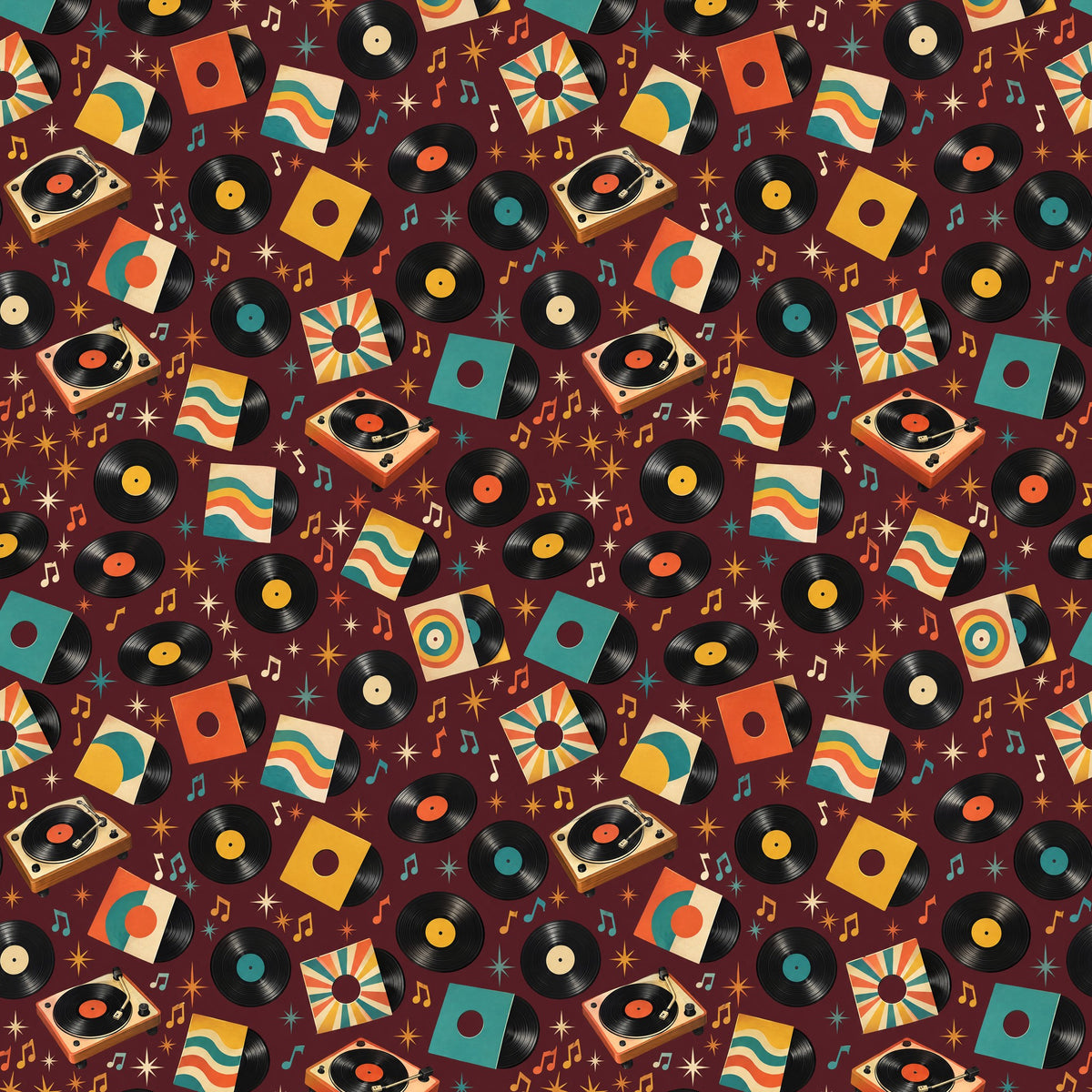 Vinyl Record Collage Wrapping Paper pattern close-up
