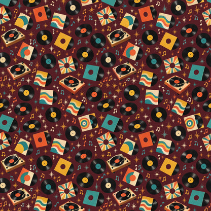 Vinyl Record Collage Wrapping Paper pattern close-up