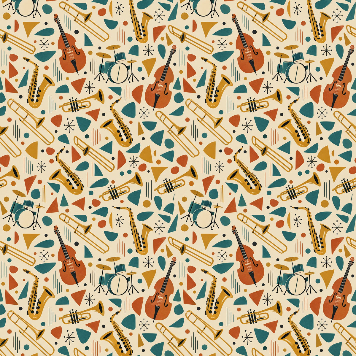 Mid-Century Jazz Band Wrapping Paper pattern close-up