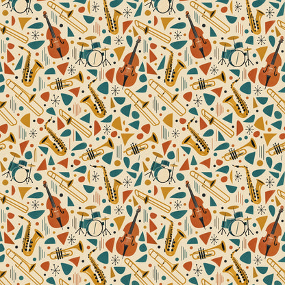 Mid-Century Jazz Band Wrapping Paper pattern close-up