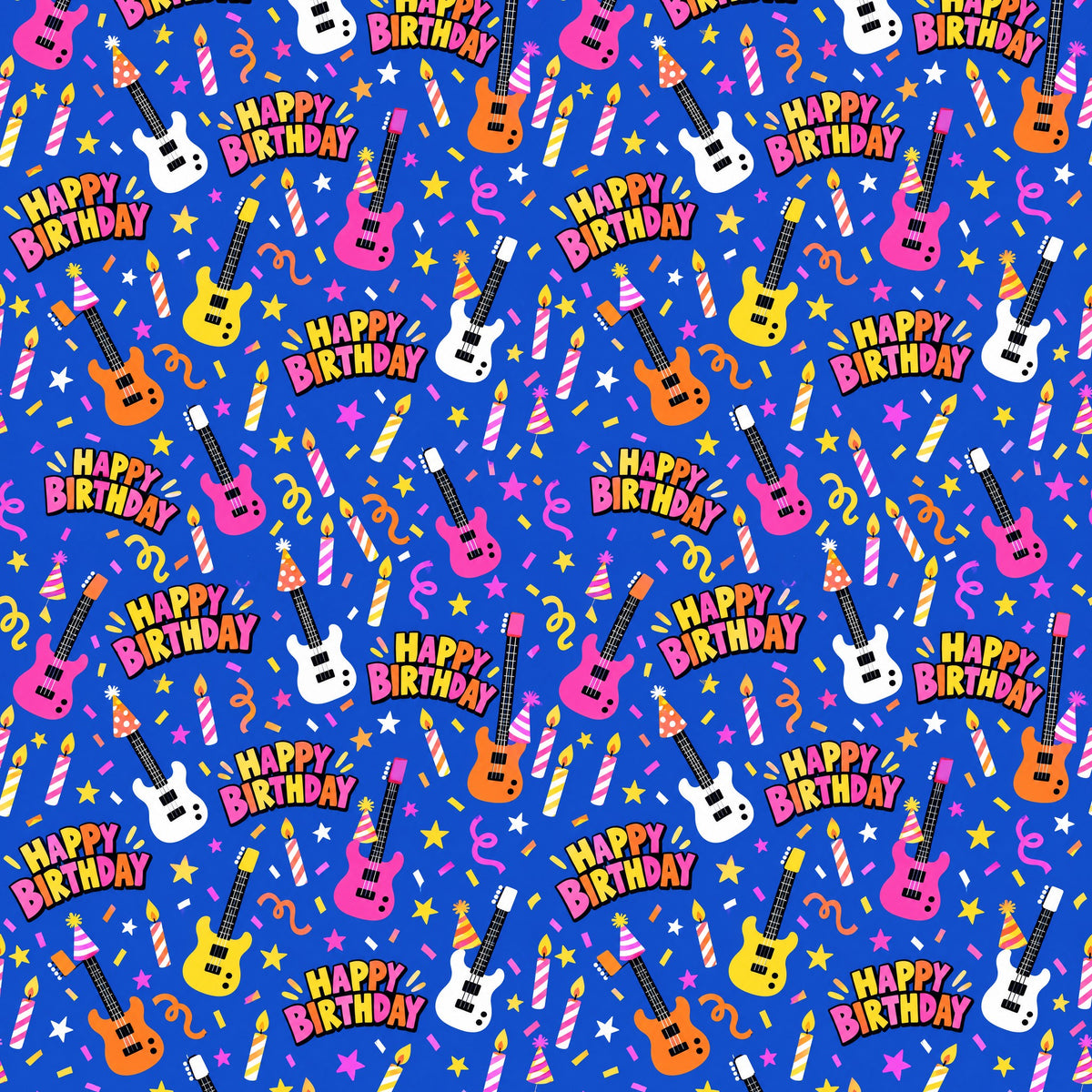Happy Birthday Rock Star Wrapping Paper pattern close-up
