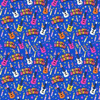 Happy Birthday Rock Star Wrapping Paper pattern close-up