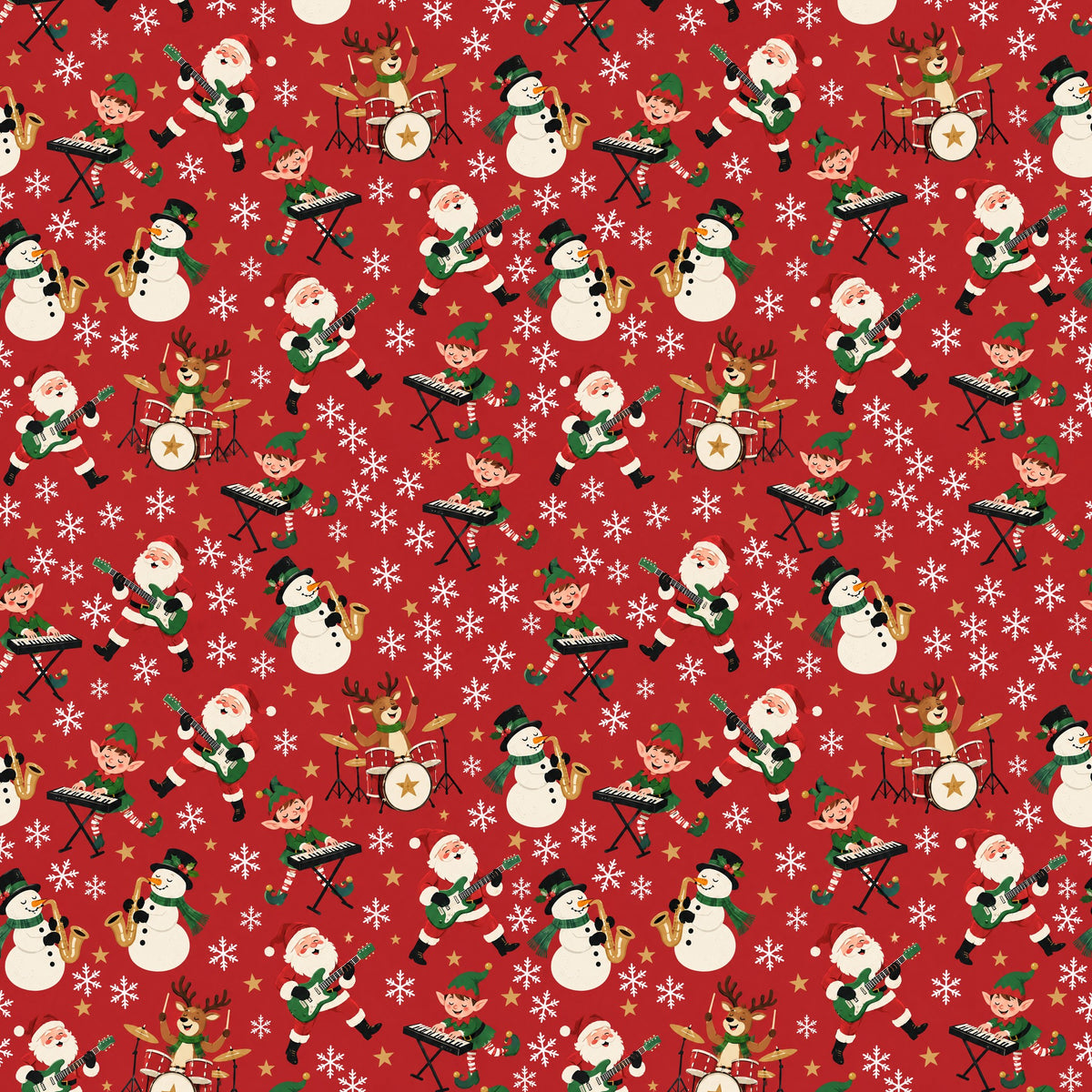 Santa's Band Christmas Wrapping Paper pattern close-up