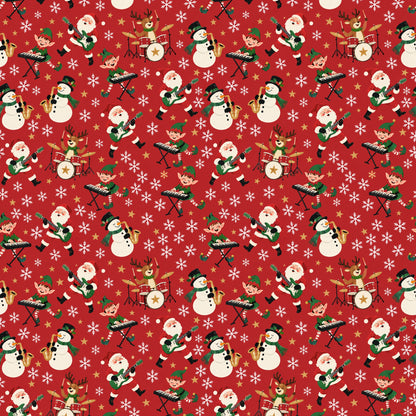 Santa's Band Christmas Wrapping Paper pattern close-up