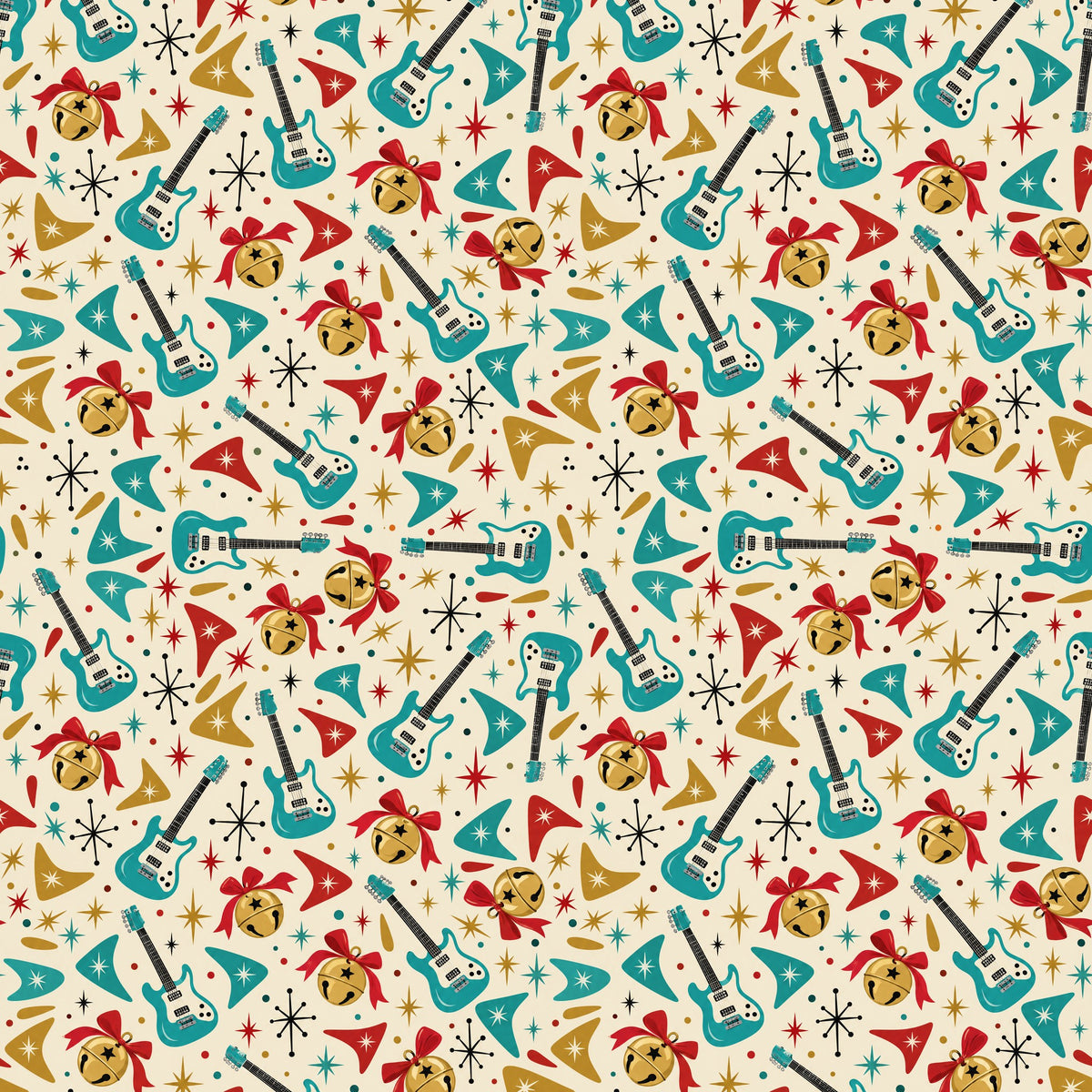 Jingle Bell Rock Retro Wrapping Paper pattern close-up
