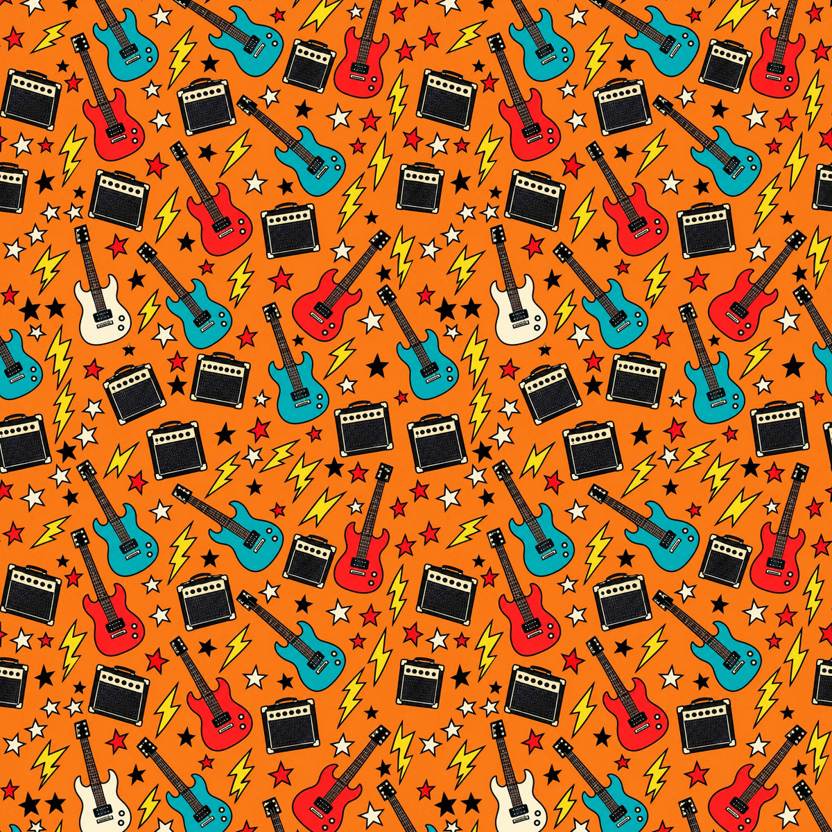 Guitar and Amp Rock Wrapping Paper pattern close-up