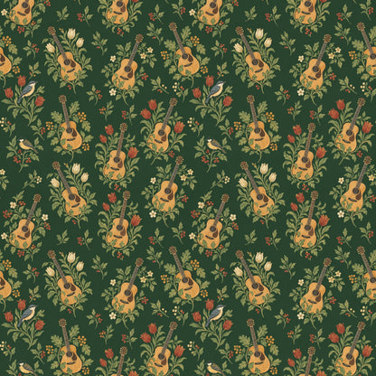 Guitar Botanical Toile Wrapping Paper pattern close-up
