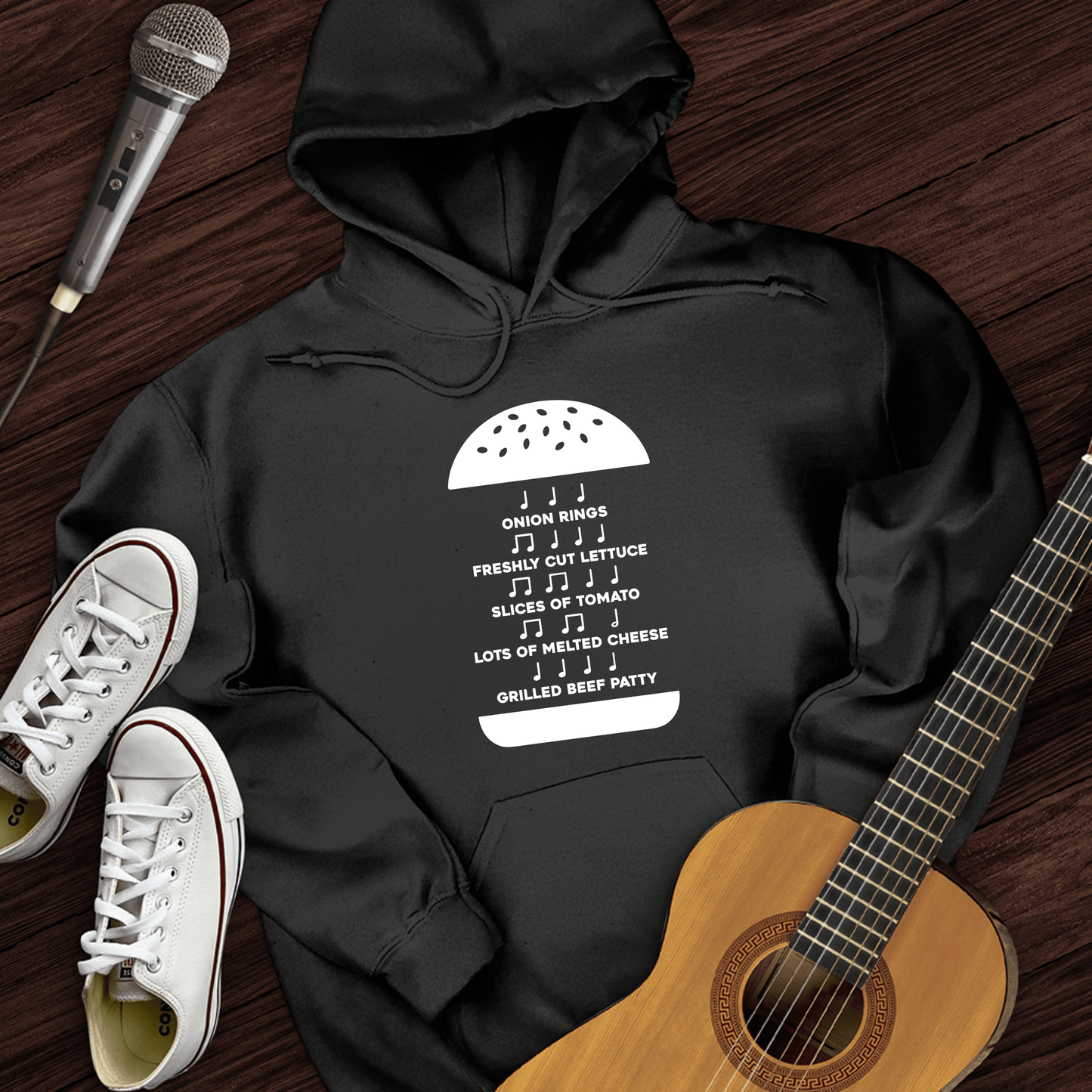 Printify Hoodie Black / S Burger Music Hoodie