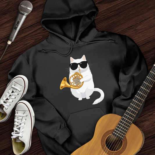 Printify Hoodie Black / S Cat Playing French Horn Hoodie