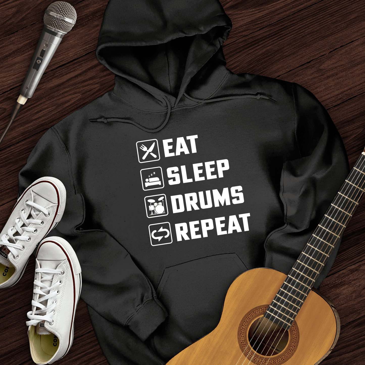 Printify Hoodie Black / S Eat, Sleep, Drums, Repeat Hoodie