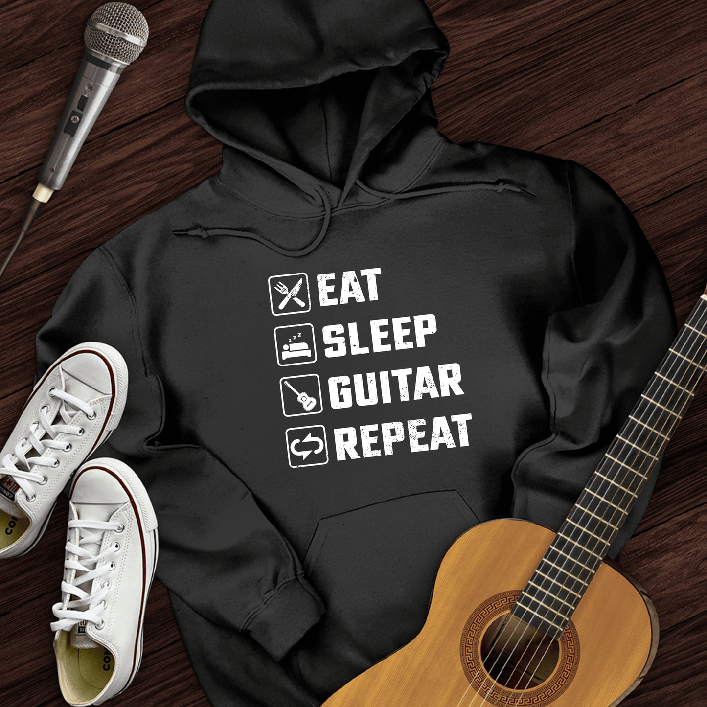 Printify Hoodie Black / S Eat, Sleep, Guitar, Repeat Hoodie