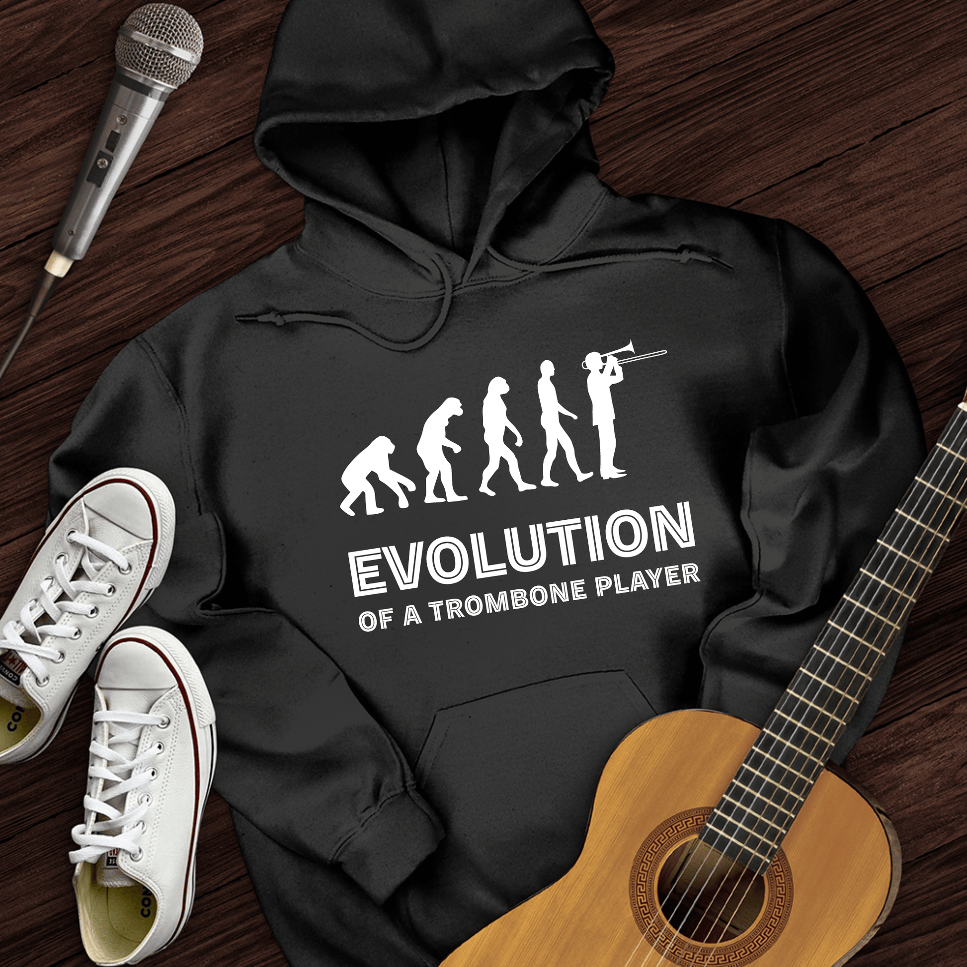 Printify Hoodie Black / S Evolution Of A Trombone Player Hoodie