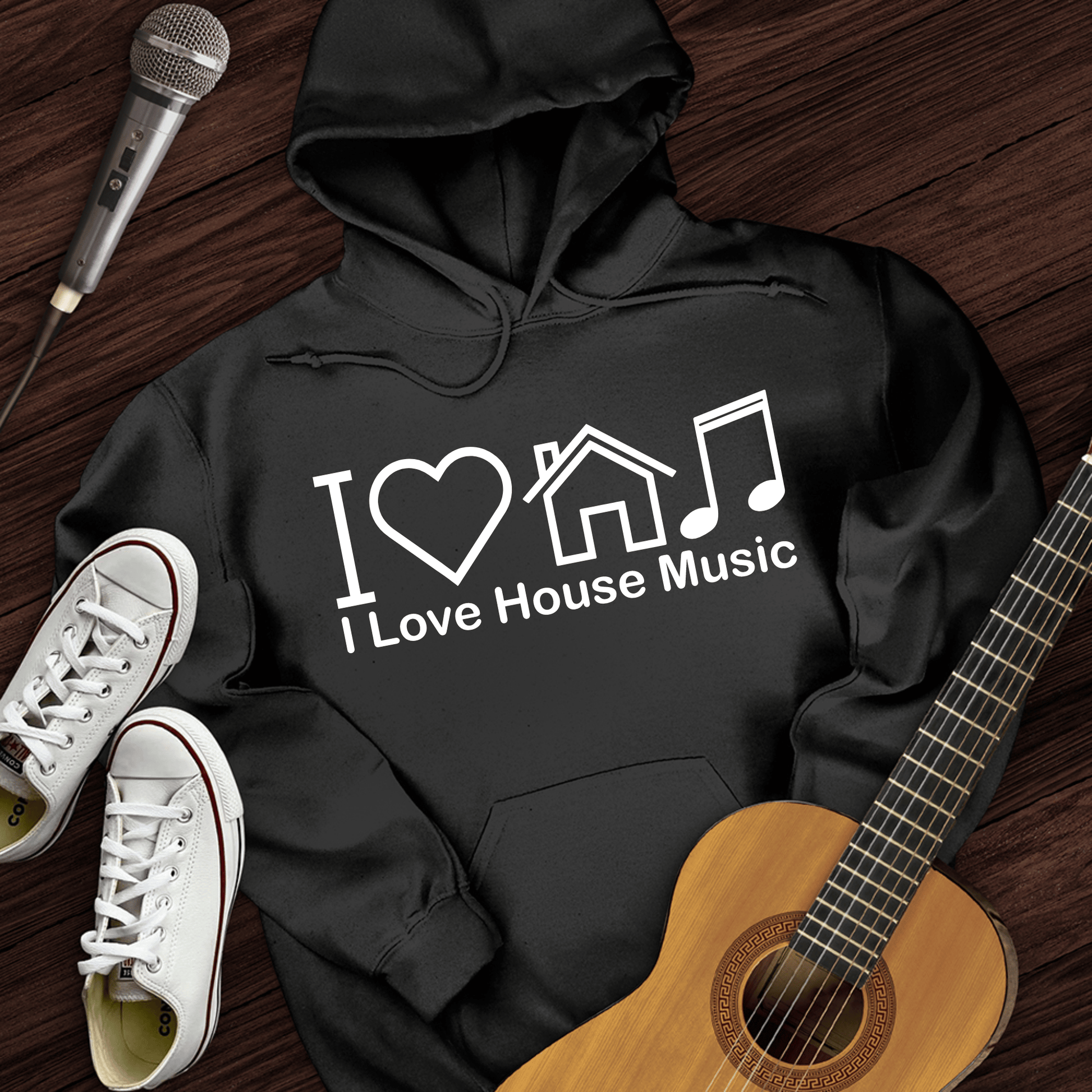 Printify Hoodie Black / S I Love House Music Hoodie